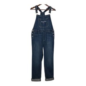 Tommy Jeans Blue Denim Cuffed Bib Overalls Strap Logo Spell-out Women’s Size 6